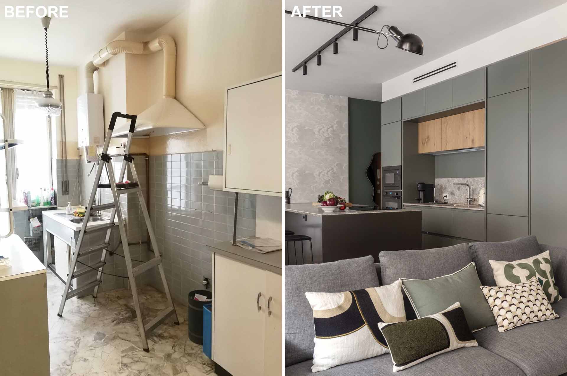 پیمانکاران در حال کار بر روی بازسازی داخلی آپارتمان، نشاندهنده تخصص و دقت